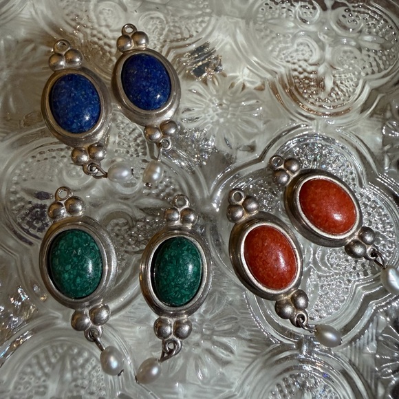 Lot of Vintage CCO Sterling Silver Earring Charms Pearl Dangles Blue Green Turqu - Picture 2 of 13